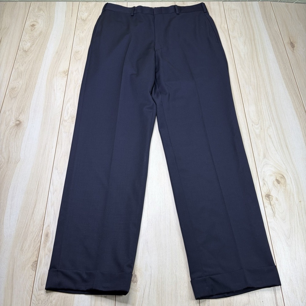 THE ANDOVER SHOP Navy Blue Twill Wool Dress Pants Mens 34x32 Straight Fit - Picture 2 of 15